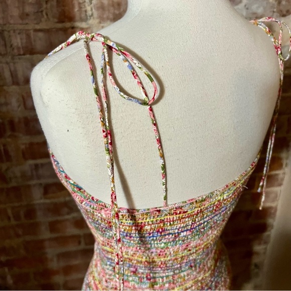 Multicolor Floral Striped Spaghetti Strap Midi Dress -Size M -DR09 - Picture 6 of 9